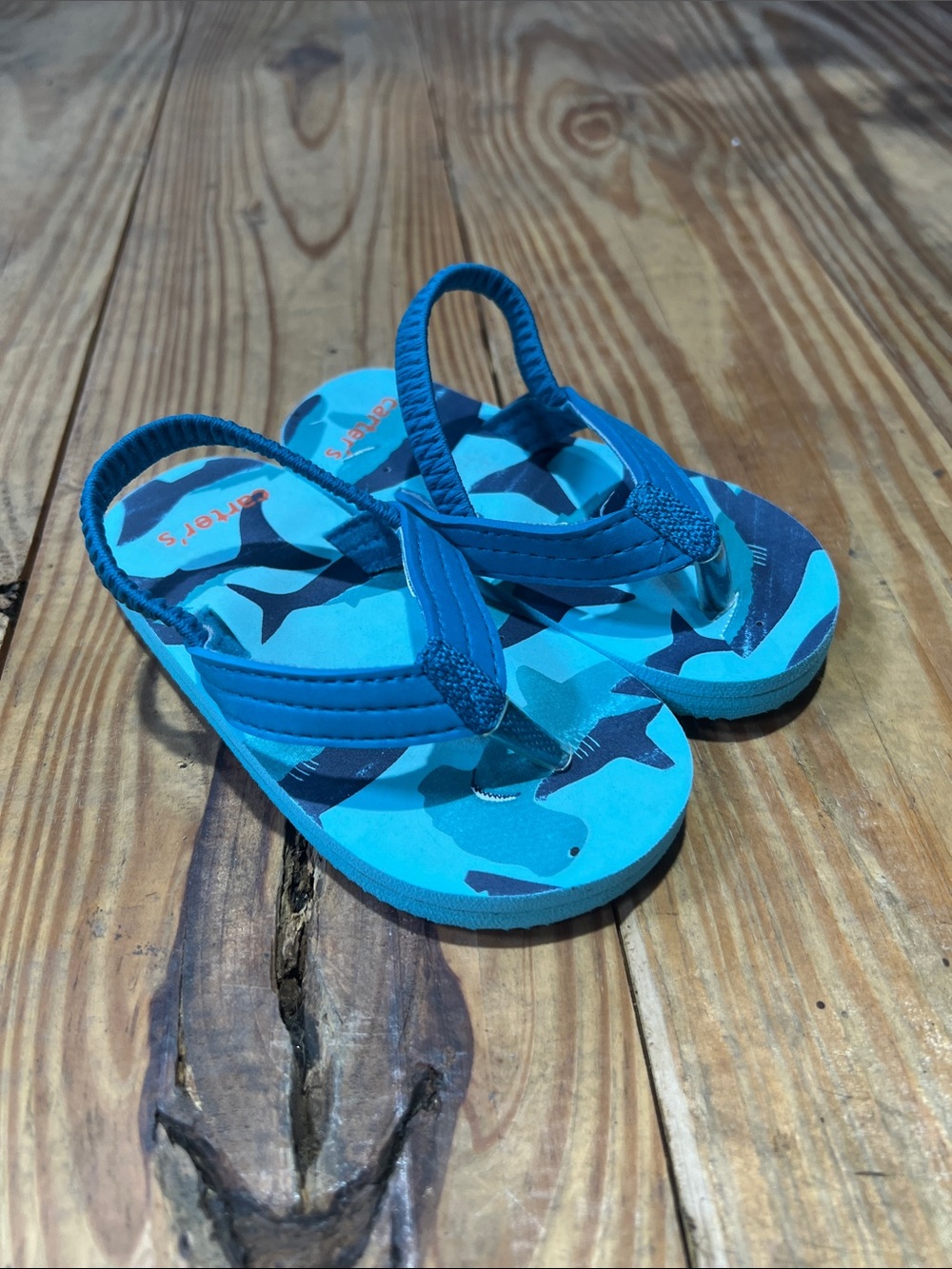 Carter's Owen Shark Print Sandals Blue Turquoise Elastic Strap | Size: 5-6